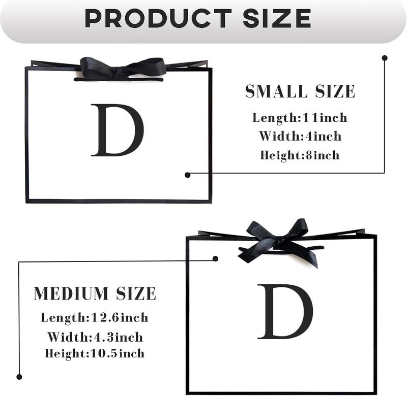 QLSKO Initial Gift Bag with Bow Ribbon Personalized Horizontal Paper Bag Monogrammed Birthday Gifts for Women Men (D-Medium) - Image 2
